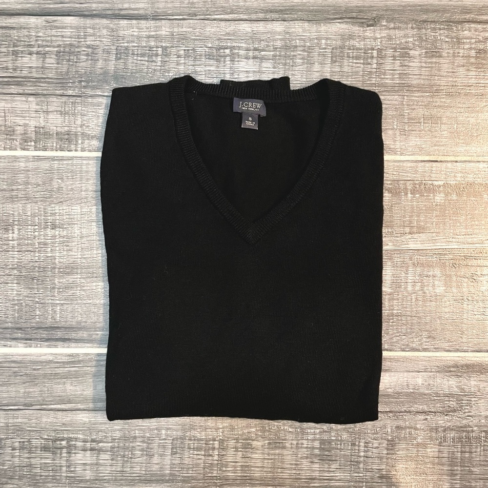 J.Crew Black Merino Wool V-Neck Sweater Size S